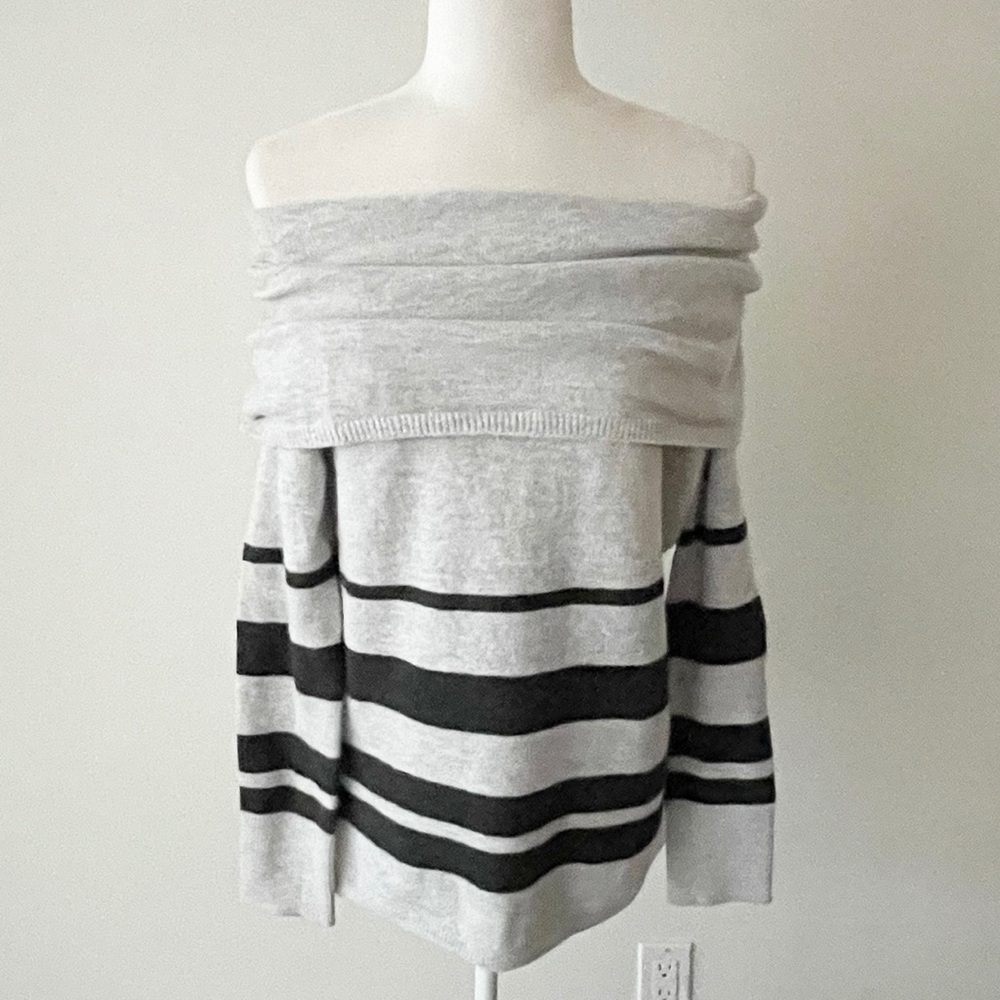 LOFT | Striped Foldover Off Shoulder Sweater *NWT* - Picture 2 of 13